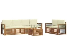 Lauko sofos komplektas su pagalve 7 pcs Natūralus ir grietinėlė