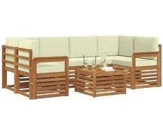 Lauko sofos komplektas su pagalve 7 pcs Natūralus ir grietinėlė
