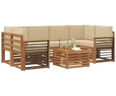 Lauko sofos komplektas su pagalve 7 pcs Natūralus ir bežinis