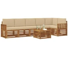 Lauko baldų komplektas Sekcijos sofų komplektas su pagalve 7 pcs Natūralus ir bežinis