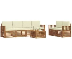 Lauko sofos komplektas su pagalve 7 pcs Natūralus ir grietinėlė
