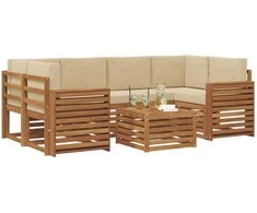 Lauko sofos komplektas su pagalve 7 pcs Natūralus ir bežinis