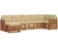 Sekcijos sofų komplektas su pagalve 7 pcs Natūralus ir bežinis