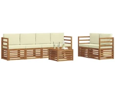 Lauko sofos komplektas su pagalve 7 pcs Natūralus ir grietinėlė