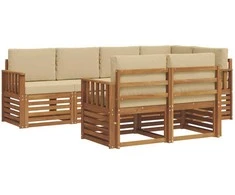 Lauko baldų komplektas Sekcijos sofų komplektas su pagalve 7 pcs Natūralus ir bežinis