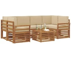 Lauko sofos komplektas su pagalve 7 pcs Natūralus ir bežinis