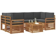 Lauko sofos komplektas su pagalve 7 pcs Natūralus ir antracitas