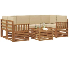 Lauko sofos komplektas su pagalve 7 pcs Natūralus ir bežinis