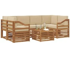Lauko sofos komplektas su pagalve 7 pcs Natūralus ir bežinis