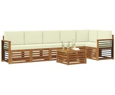 Lauko baldų komplektas Sekcijos sofų komplektas 7 pcs Natūralus ir grietinėlė