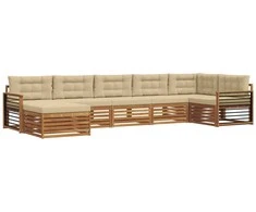 Lauko sofos komplektas su pagalve 7 pcs Natūralus ir bežinis
