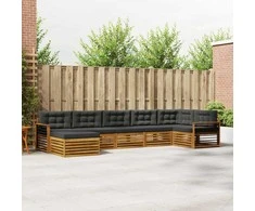Lauko baldų komplektas Lauko sofos komplektas su pagalve 7 pcs Natūralus ir antracitas