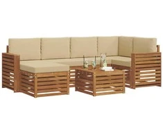 Sekcijos sofų komplektas su pagalve 7 pcs Natūralus ir bežinis