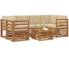 Lauko sofos komplektas su pagalve 7 pcs Natūralus ir bežinis