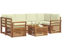 Lauko sofos komplektas su pagalve 7 pcs Natūralus ir grietinėlė