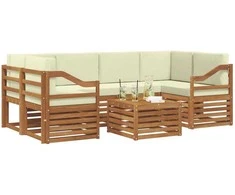 Lauko sofos komplektas su pagalve 7 pcs Natūralus ir grietinėlė