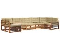 Lauko sofos komplektas su pagalve 7 pcs Natūralus ir bežinis
