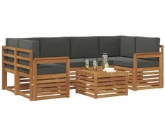Lauko sofos komplektas su pagalve 7 pcs Natūralus ir antracitas
