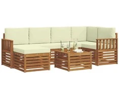 Sekcijos sofų komplektas 7 pcs Natūralus ir grietinėlė