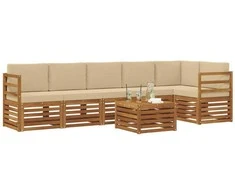 Lauko baldų komplektas Sekcijos sofų komplektas su pagalve 7 pcs Natūralus ir bežinis