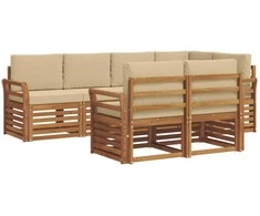Sekcijos sofų komplektas su pagalve 7 pcs Natūralus ir bežinis