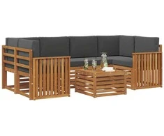 Lauko sofos komplektas su pagalve 7 pcs Natūralus ir antracitas