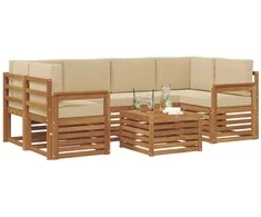 Lauko sofos komplektas su pagalve 7 pcs Natūralus ir bežinis