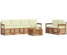 Lauko sofos komplektas su pagalve 7 pcs Natūralus ir grietinėlė
