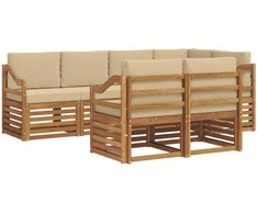 Lauko baldų komplektas Sekcijos sofų komplektas su pagalve 7 pcs Natūralus ir bežinis
