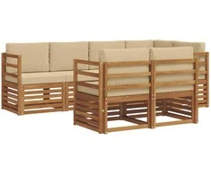 Lauko baldų komplektas Sekcijos sofų komplektas su pagalve 7 pcs Natūralus ir bežinis