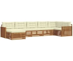 Sofa Lauko sofos komplektas su pagalve 7 pcs Natūralus ir grietinėlė
