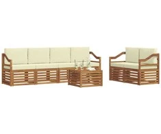 Lauko sofos komplektas su pagalve 7 pcs Natūralus ir grietinėlė