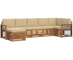 Sekcijos sofų komplektas su pagalve 7 pcs Natūralus ir bežinis