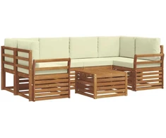 Lauko sofos komplektas 7 vnt. 6 vietos Natūralus ir grietinėlė