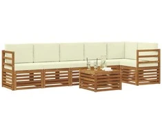 Lauko baldų komplektas Sekcijos sofų komplektas 7 pcs Natūralus ir grietinėlė