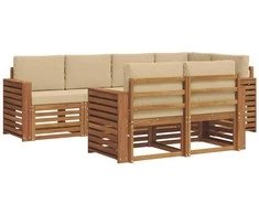 Sekcijos sofų komplektas su pagalve 7 pcs Natūralus ir bežinis