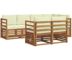 Lauko baldų komplektas Sekcijos sofų komplektas 7 pcs Natūralus ir grietinėlė