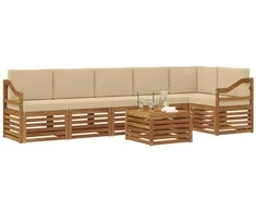 Sekcijos sofų komplektas su pagalve 7 pcs Natūralus ir bežinis