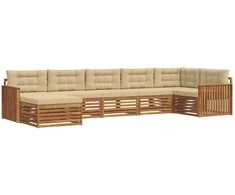 Sofa Lauko sofos komplektas su pagalve 7 pcs Natūralus ir bežinis