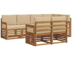 Sekcijos sofų komplektas su pagalve 7 pcs Natūralus ir bežinis