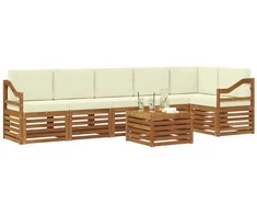 Lauko baldų komplektas Sekcijos sofų komplektas 7 pcs Natūralus ir grietinėlė