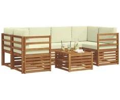 Lauko sofos komplektas su pagalve 7 pcs Natūralus ir grietinėlė