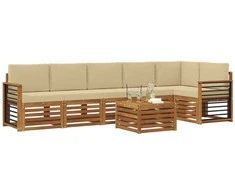 Sekcijos sofų komplektas su pagalve 7 pcs Natūralus ir bežinis