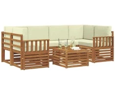 Lauko sofos komplektas su pagalve 7 pcs Natūralus ir grietinėlė