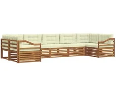 Lauko baldų komplektas Lauko sofos komplektas su pagalve 7 pcs Natūralus ir grietinėlė