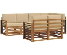 Lauko baldų komplektas Sekcijos sofų komplektas su pagalve 7 pcs Natūralus ir bežinis