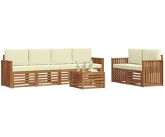 Lauko sofos komplektas su pagalve 7 pcs Natūralus ir grietinėlė