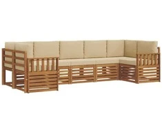 Sekcijos sofų komplektas su pagalve 7 pcs Natūralus ir bežinis