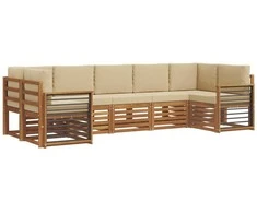 Sekcijos sofų komplektas su pagalve 7 pcs Natūralus ir bežinis