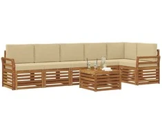 Lauko baldų komplektas Sekcijos sofų komplektas su pagalve 7 pcs Natūralus ir bežinis
